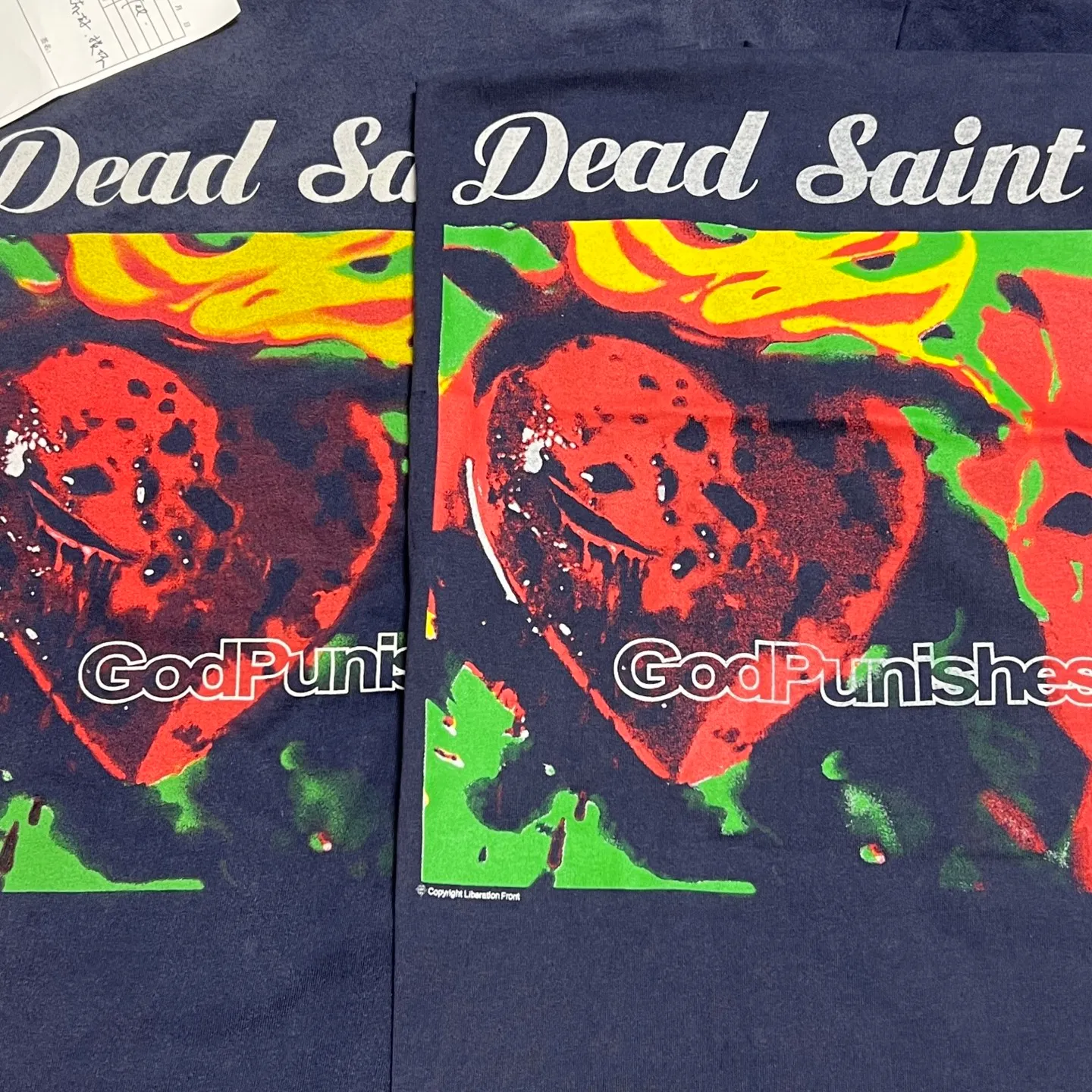 Printing proofing comparison SAINT Mxxxxxx DEAD SAINT SS TEE/NAVY DEAD SAINT printed short sleeves God's punishment TEE Washed blue S-XL Genuine consistent tube weaving without side seams High weight OE yarn fabric Assute dyeing Multiple horse fades Heavy wash water Worn holes Original consistent main mark/wash mark/little angel anti-counterfeiting mark